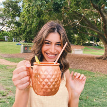 Load image into Gallery viewer, Copper Mug with Straw- Diamond style, Single
