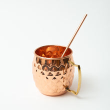 Load image into Gallery viewer, Copper Mug with Straw- Diamond style, Single
