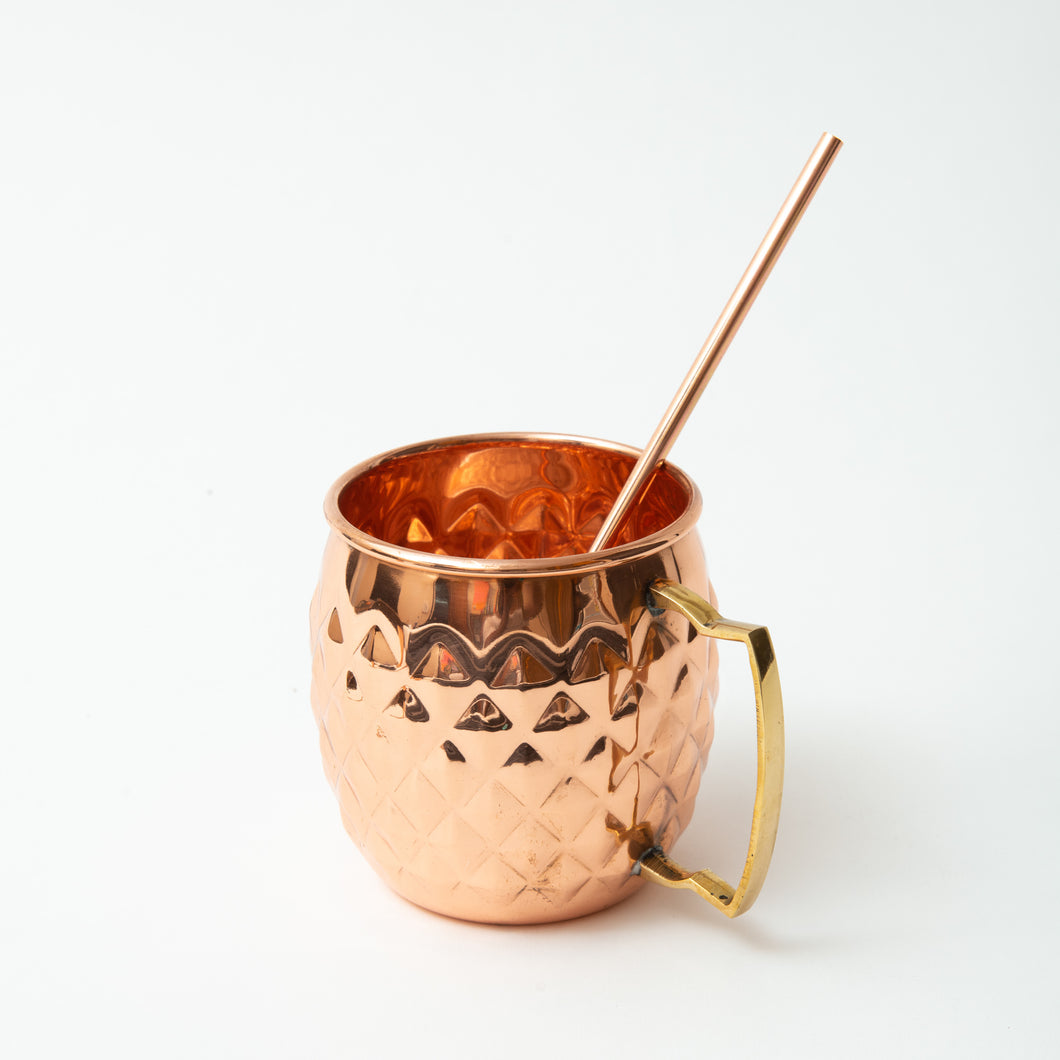 Copper Mug with Straw- Diamond style, Single