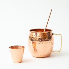 Load image into Gallery viewer, Hammered Copper Mug with Straw, Single
