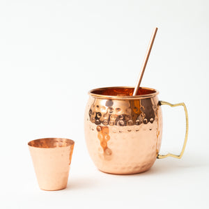 Hammered Copper Mug with Straw, Single
