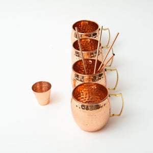 Hammered Copper Mug with Straw, Single